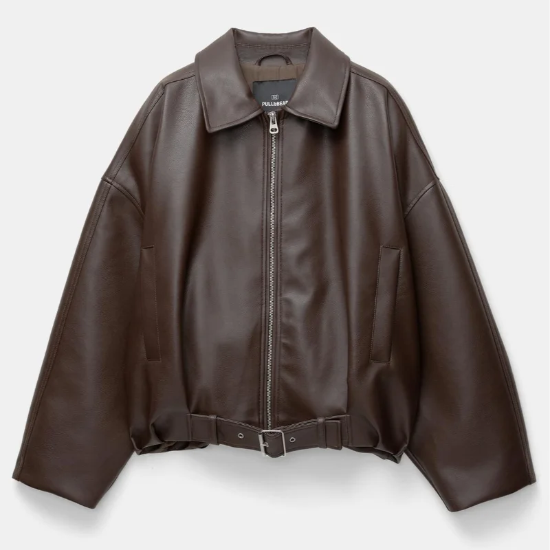Mary | Women's Black Faux Leather Oversized Shirt Jacket