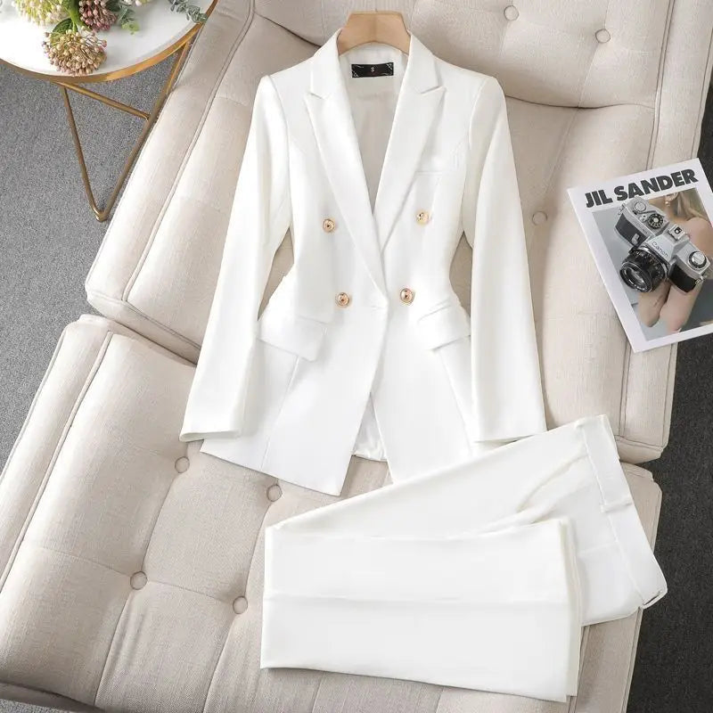 Ensemble blazer et pantalon de couleur unie pour femme