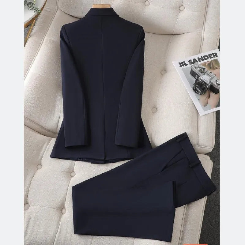 Ensemble blazer et pantalon de couleur unie pour femme