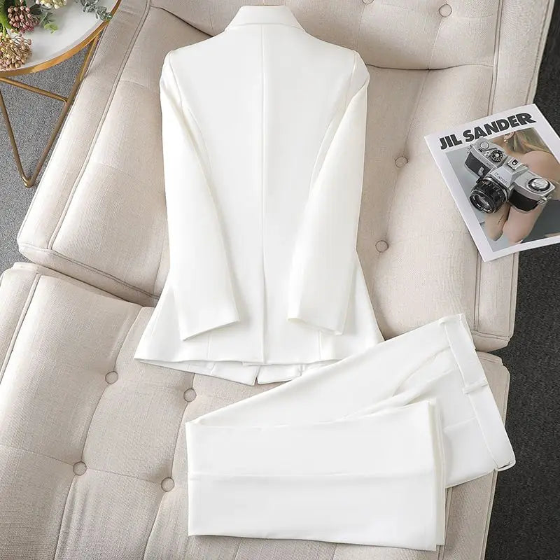 Ensemble blazer et pantalon de couleur unie pour femme