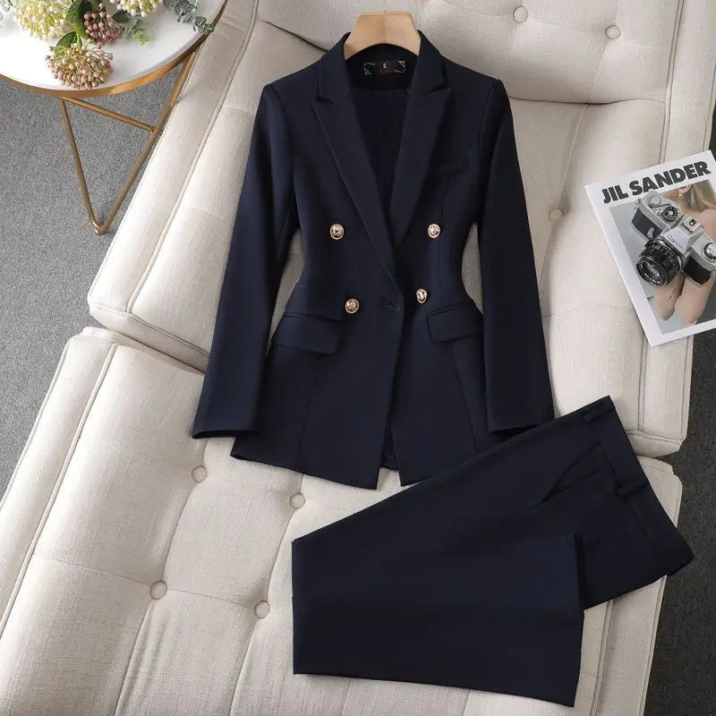 Ensemble blazer et pantalon de couleur unie pour femme