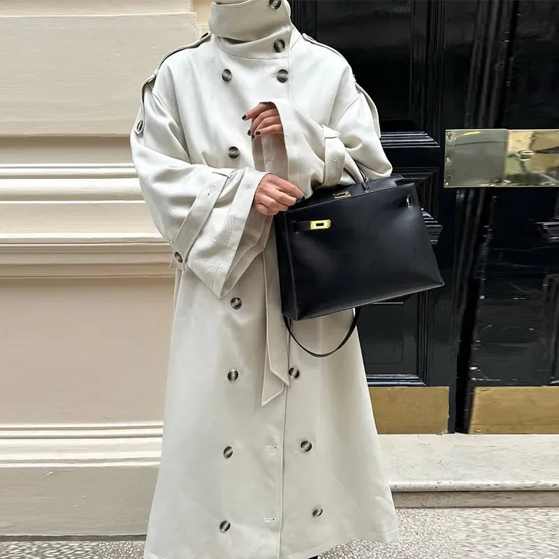 Zoé | Trench-coat long à col montant et ceinture 