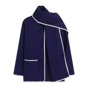 Nellie | Black Wool Cape Coat with Contrast Trim