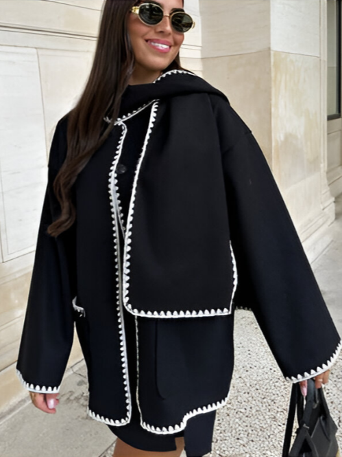 Nellie | Cape Coat with Contrast Trim