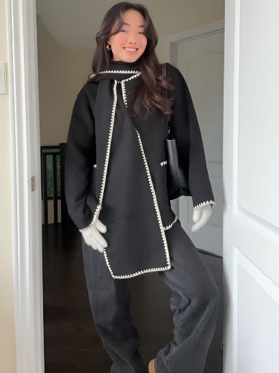 Nellie | Cape Coat with Contrast Trim