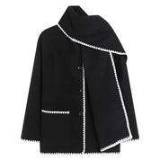 Nellie | Black Wool Cape Coat with Contrast Trim