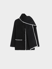Nellie | Black Wool Cape Coat with Contrast Trim