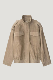 Greta - Damen Herbst-Winter-Wildleder-Motorradjacke mit Reißverschlusstaschen und Reverskragen