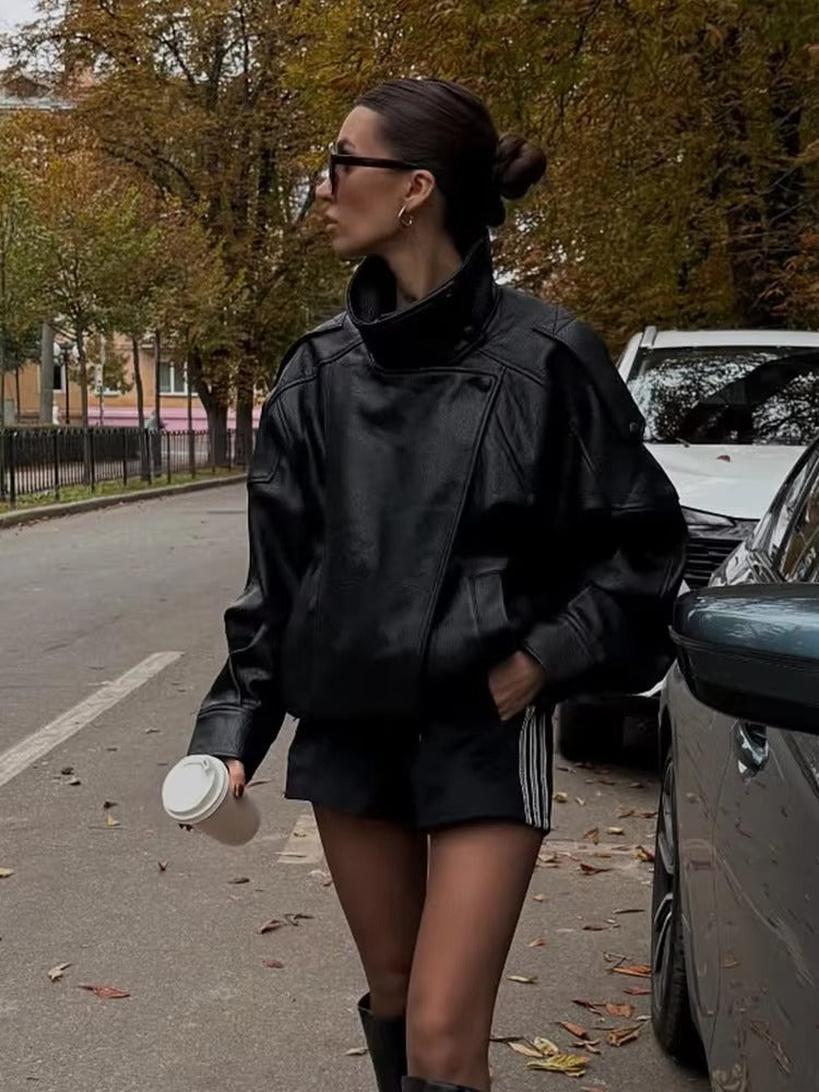 Felicia | Oversized High-Neck Faux Leather Jacket