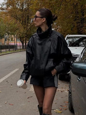 Felicia | Oversized High-Neck Faux Leather Jacket