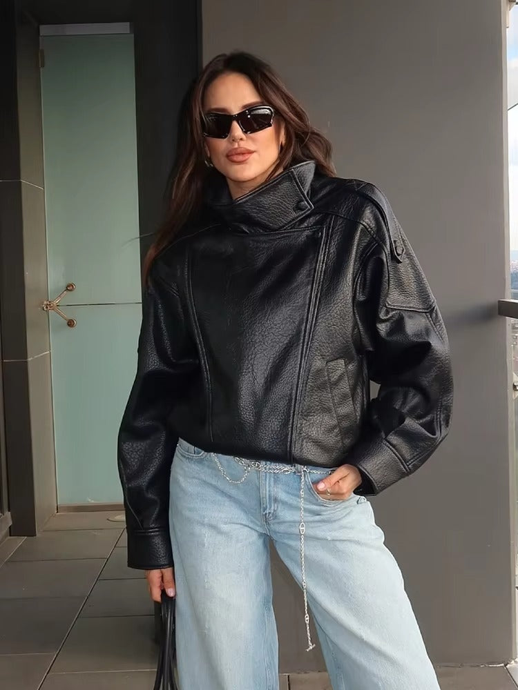 Felicia | Oversized High-Neck Faux Leather Jacket