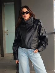 Felicia | Oversized High-Neck Faux Leather Jacket