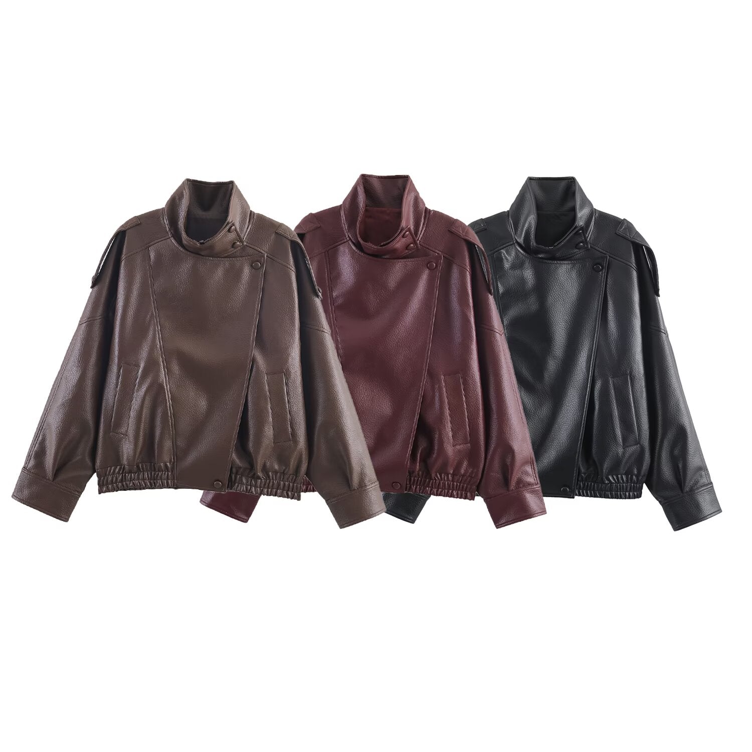 Felicia | Oversized High-Neck Faux Leather Jacket