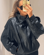 Felicia | Oversized High-Neck Faux Leather Jacket