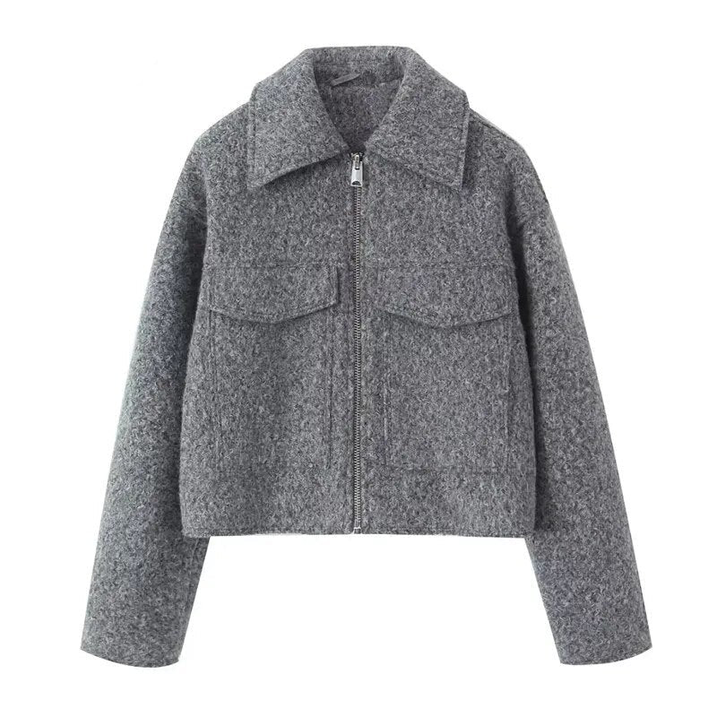 Sophie | Grey Wool Blend Cropped Jacket