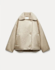 Synthetic Shearling and Leather Outerwear Coat for Warmth and Style