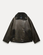 Synthetic Shearling and Leather Outerwear Coat for Warmth and Style