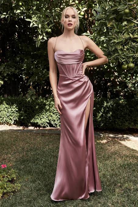 Bella | Satin Corset Slit Gown