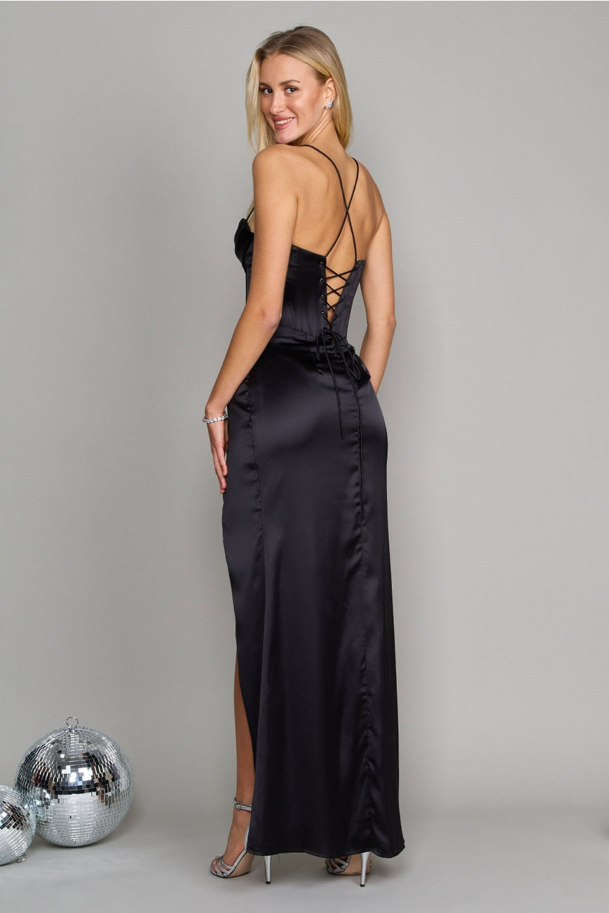 Bella | Satin Corset Slit Gown
