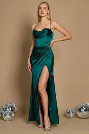 Bella | Satin Corset Slit Gown