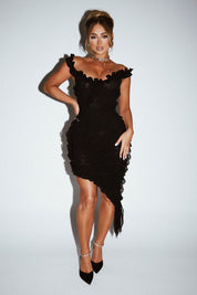 Aria | Black Frill Mesh Midi Dress