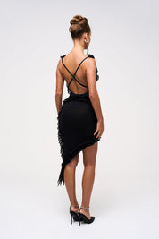Aria | Black Frill Mesh Midi Dress