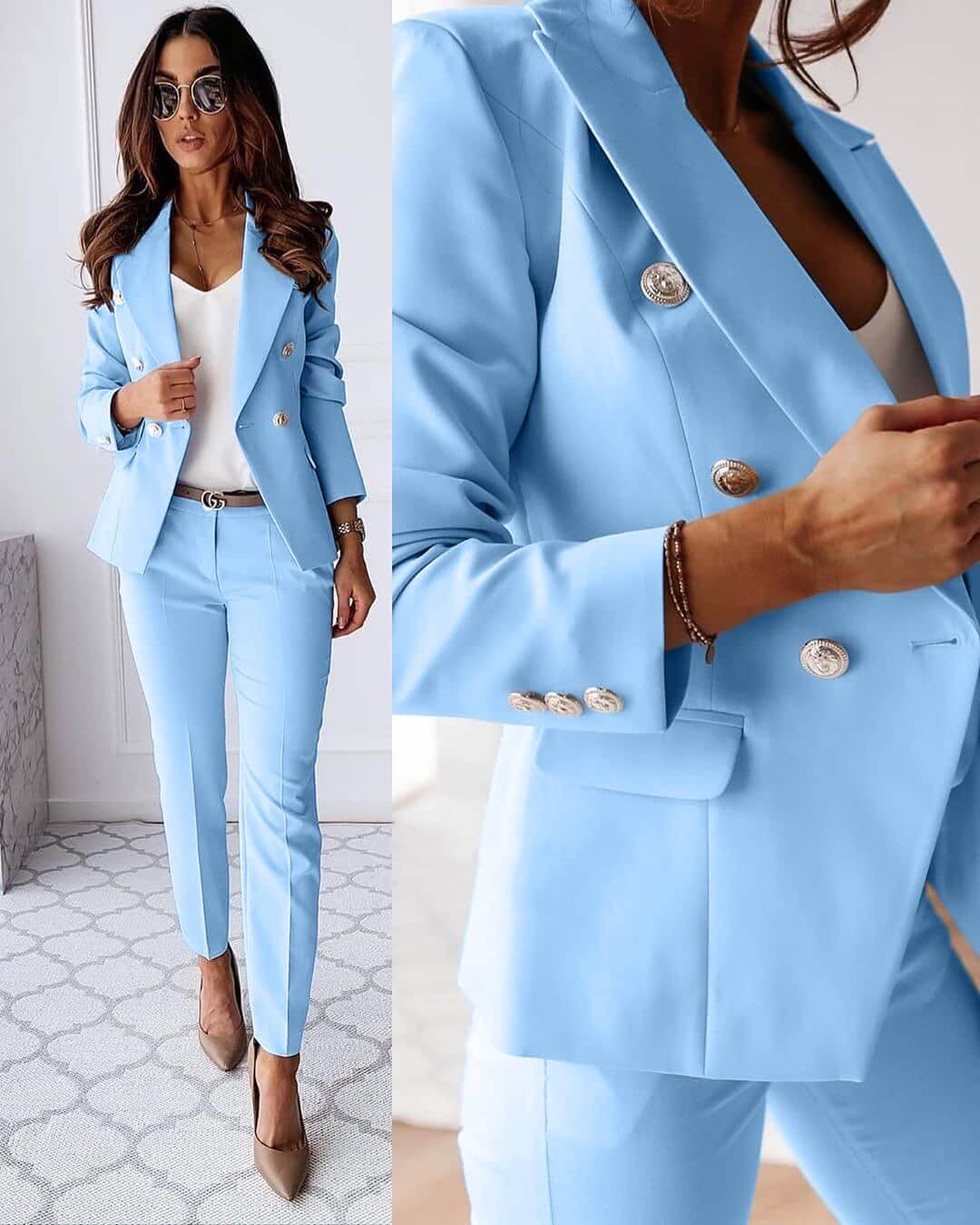 Ensemble blazer et pantalon croisés pour femme