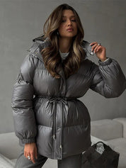 Maggie | Belted Puffer Jacket with High Neck