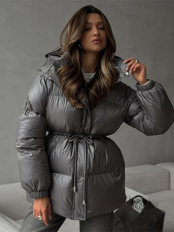 Maggie | Belted Puffer Jacket with High Neck