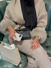 Celine | Wool Blend Belted Coat with Faux Fur Cuffs