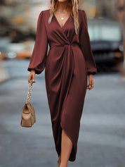 Surplice Neck Long Sleeve Formal Dress for Women