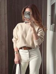 Hazel | Beige Wool-Blend Oversized Knit Sweater
