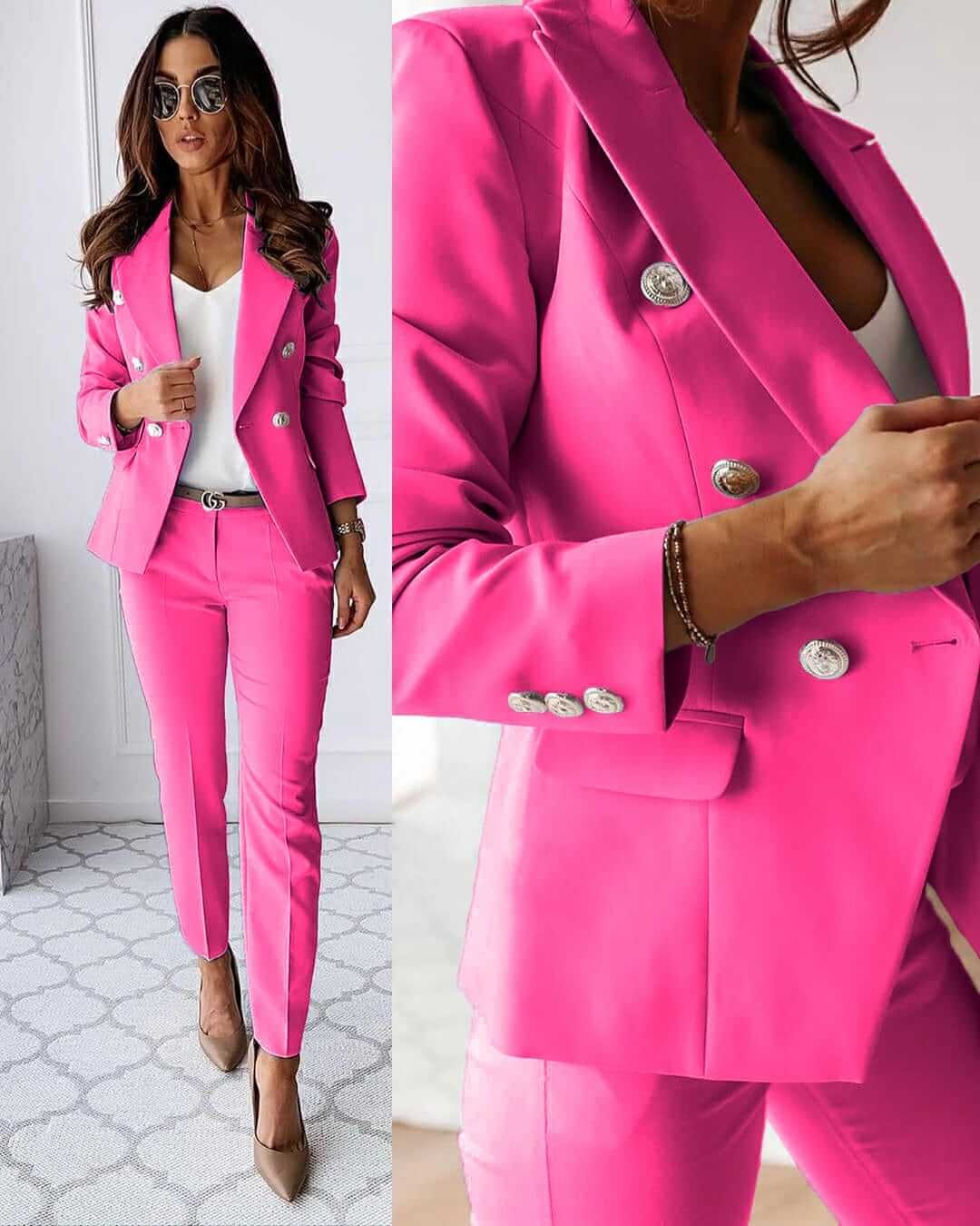 Ensemble blazer et pantalon croisés pour femme