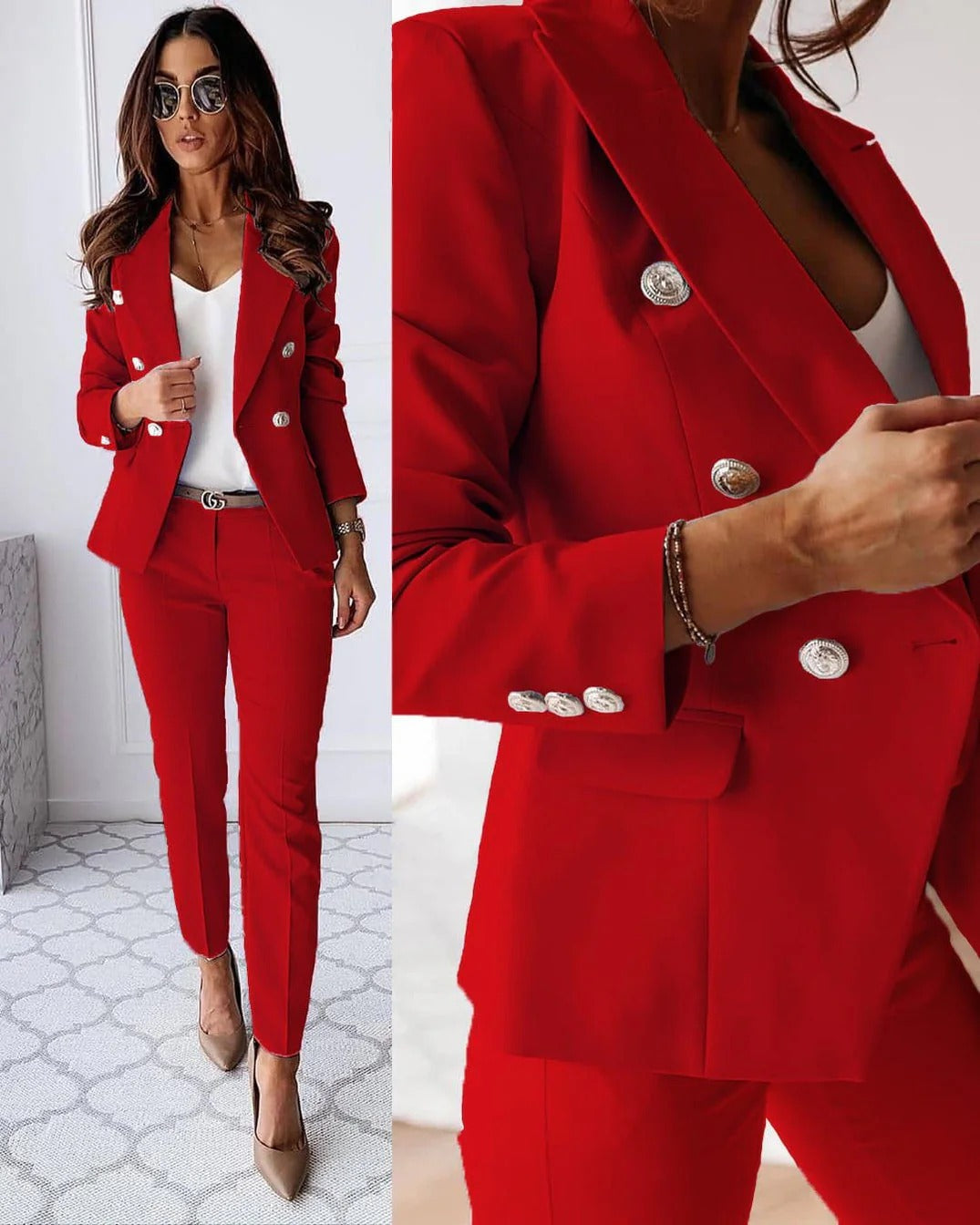 Ensemble blazer et pantalon croisés pour femme