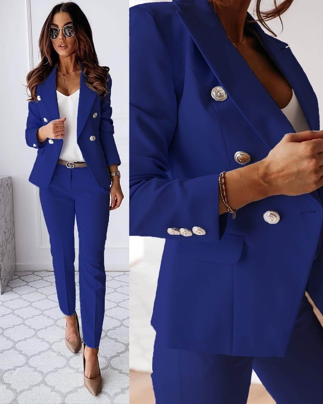 Ensemble blazer et pantalon croisés pour femme