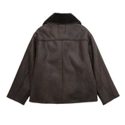 Synthetic Shearling and Leather Outerwear Coat for Warmth and Style