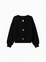 Rae | Cream Chunky Knit Cardigan with Gold Buttons