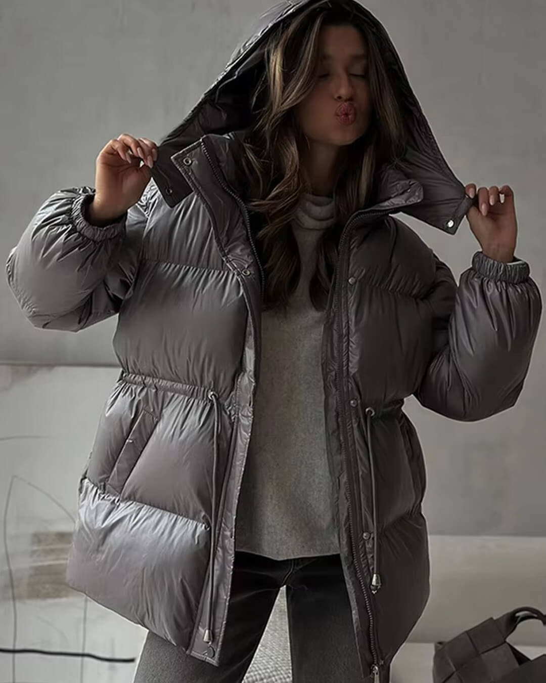 Maggie | Belted Puffer Jacket with High Neck