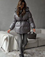Maggie | Belted Puffer Jacket with High Neck